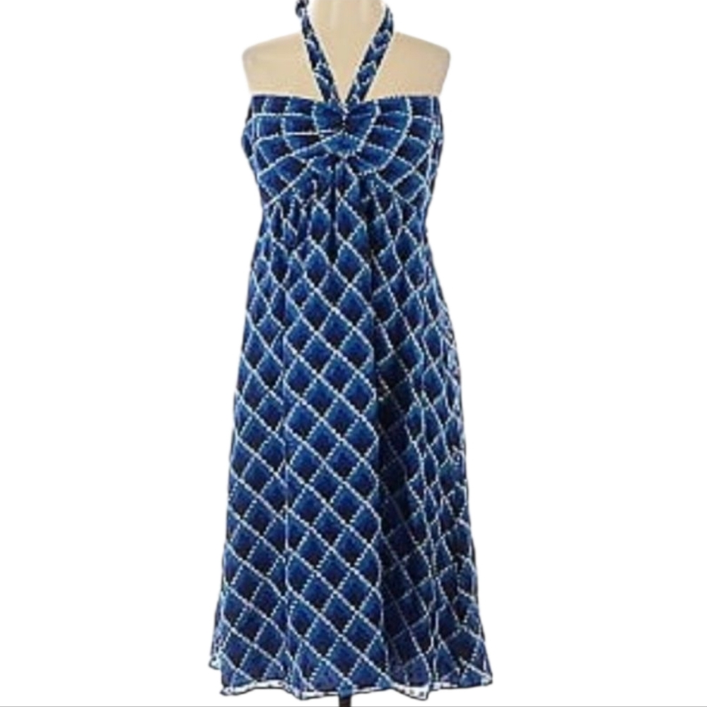 Shoshanna Silk Blue Diamond Geometric Strapless Dress NWOT Size 8